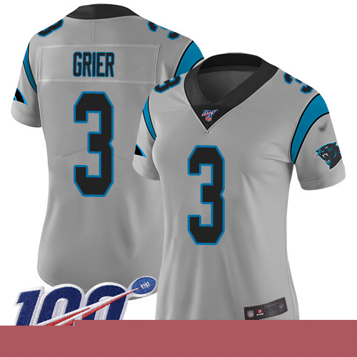 Carolina Panthers Limited Silver Women Will Grier Jersey NFL Football #3 100th Season Inverted Legend->nfl t-shirts->Sports Accessory